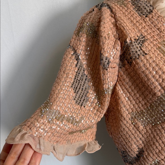 NWT Anthropologie Forever That Girl Sequined Blouse Size M V-Neck Neutral - Picture 4 of 14